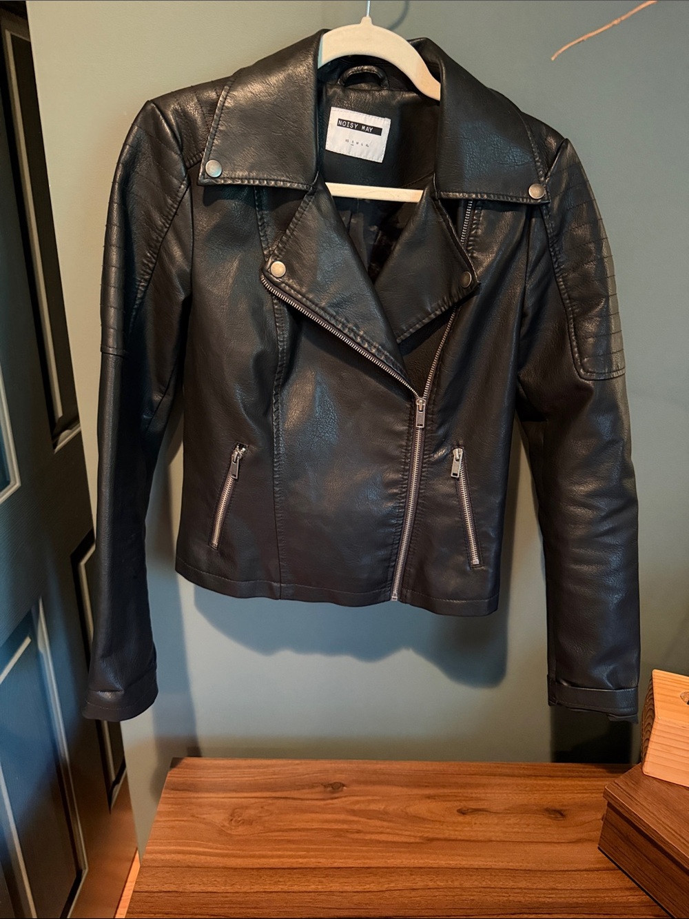 Noisy May Black Faux Leather Moto Jacket